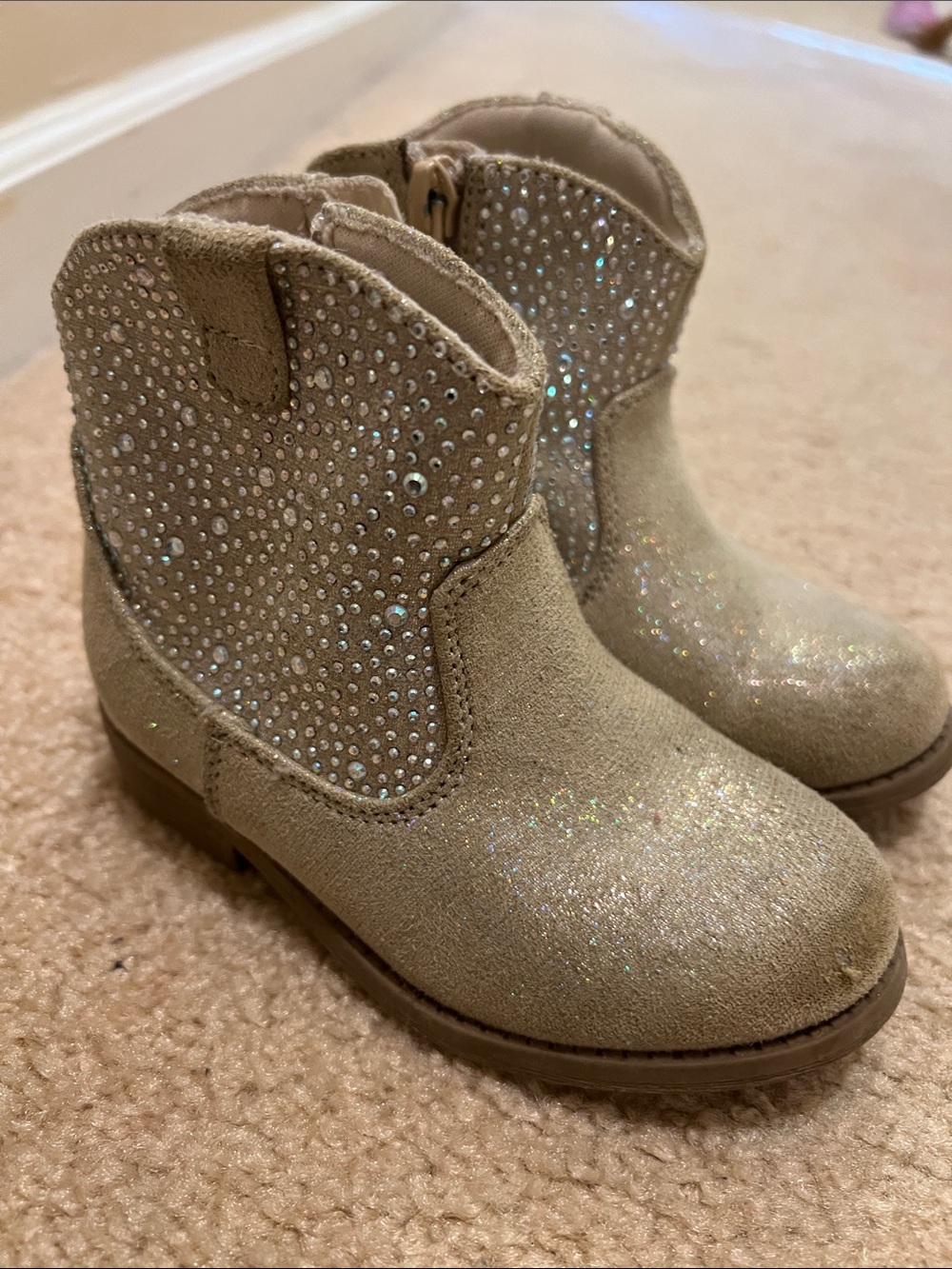 Soda Glittery Crystal-Embellished Tan Kids Boots